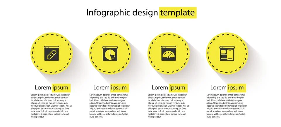Set Browser window, Graph chart infographic, Digital speed meter and Web de.. Stock Illustration