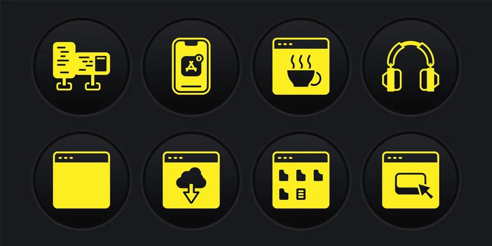 Set Browser window, Headphones, Cloud technology data transfer, files, Software Illustrazione stock