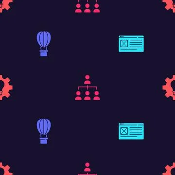 Set Browser window, Hot air balloon, Hierarchy organogram chart and Light bul Stock Illustration