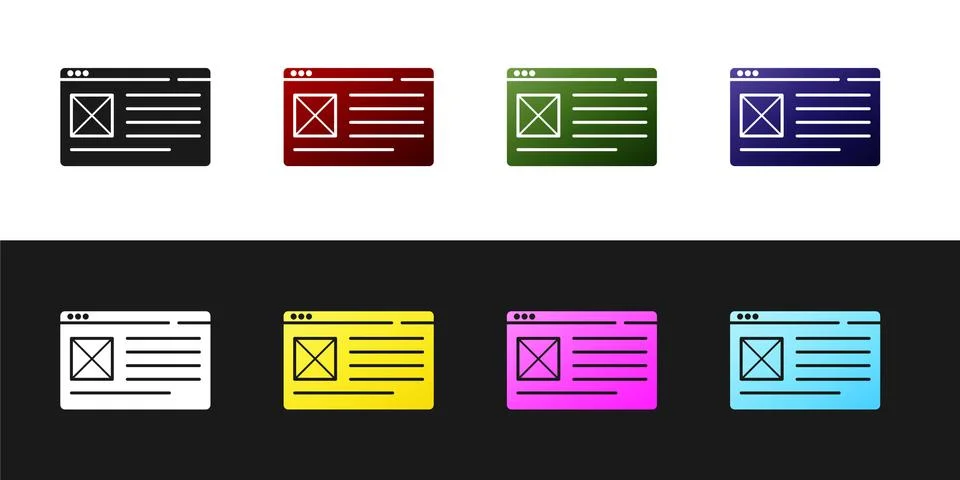 Set Browser window icon isolated on black and white background. Vector Stockillustratie