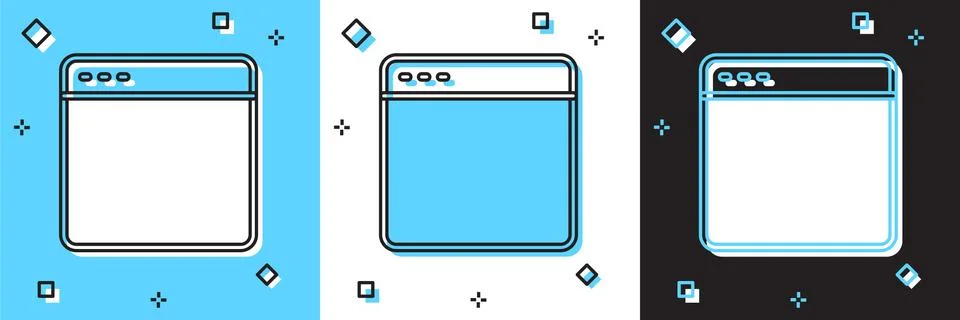 Set Browser window icon isolated on blue and white, black background. Vector Stockillustratie