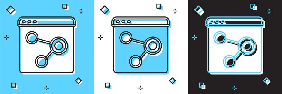 Set Browser window icon isolated on blue and white, black background. Vector Stock Illustration