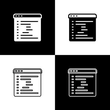 Set Browser window icon isolated on black and white background. Vector Illustrazione stock