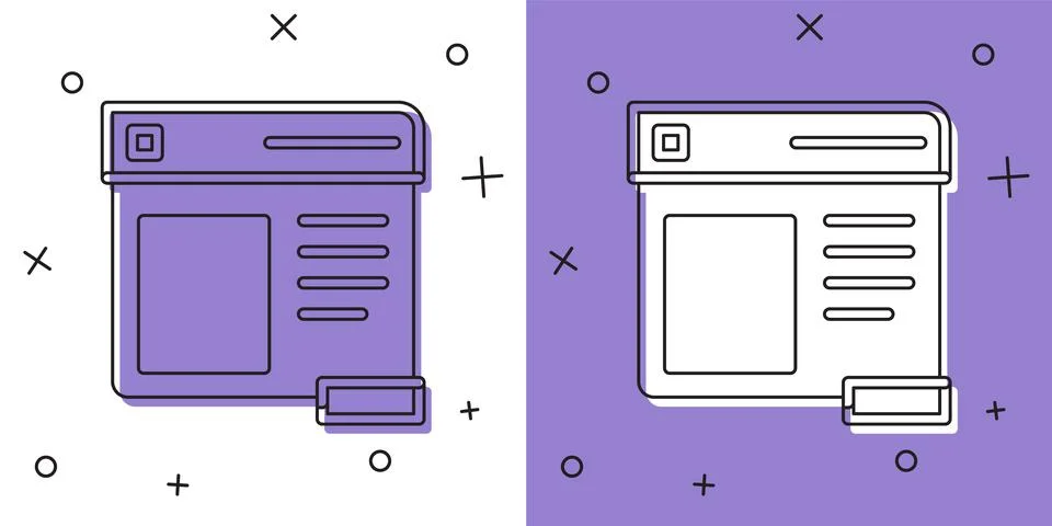 Set Browser window icon isolated on white and purple background. Vector 库存插图