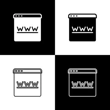 Set Browser window icon isolated on black and white background. Vector Stockillustratie
