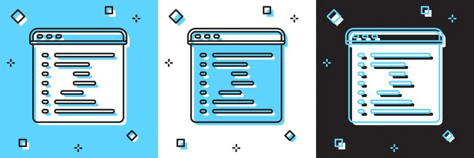 Set Browser window icon isolated on blue and white, black background. Vector Stock Illustration