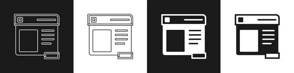 Set Browser window icon isolated on black and white background. Vector 库存插图