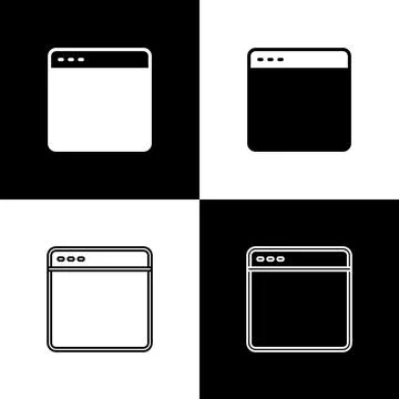 Set Browser window icon isolated on black and white background. Vector Stockillustratie