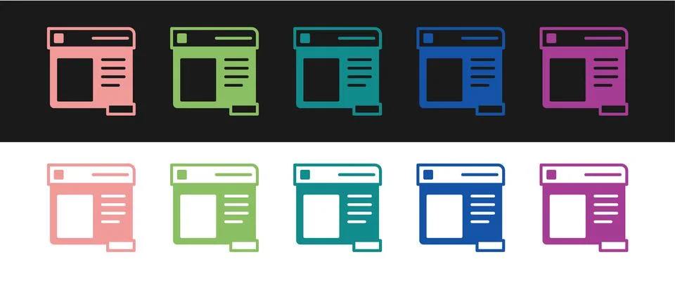 Set Browser window icon isolated on black and white background. Vector Stock Illustration