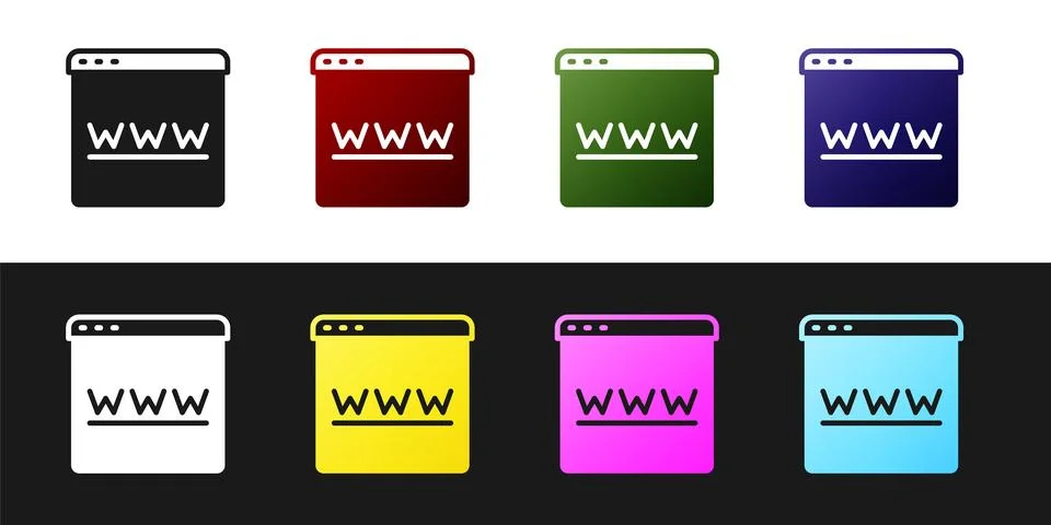 Set Browser window icon isolated on black and white background. Vector Stockillustratie