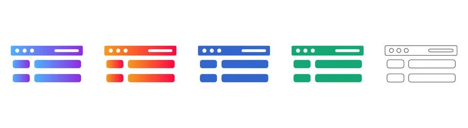 Set of Browser Window Icons in Various Styles Stock Illustration