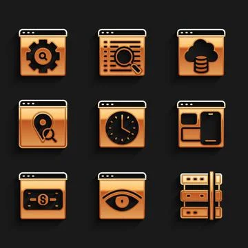 Set Browser window, incognito, Server, Web developer programming code, Online Stock Illustration