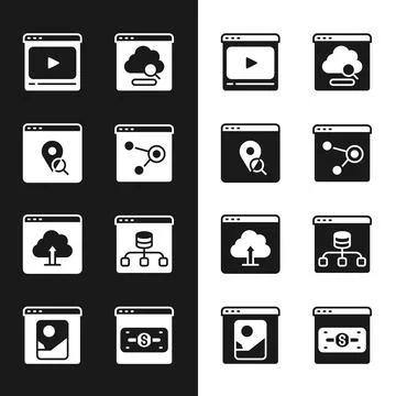 Set Browser window, Infographic of city map, Online play video, Cloud technology Stock Illustration