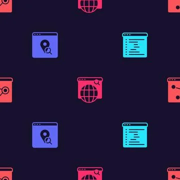 Set Browser window, Infographic of city map, Search engine and on seamless Stock Illustration