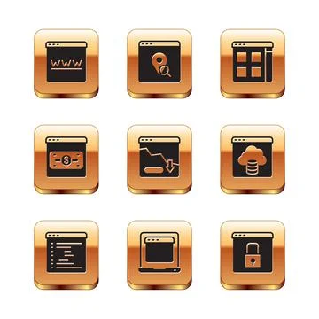 Set Browser window, Laptop with browser, Financial growth decrease, Online Ilustração Stock