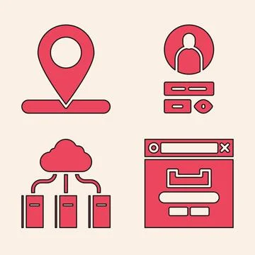 Set Browser window, Location, Create account screen and Cloud or online library Illustrazione stock