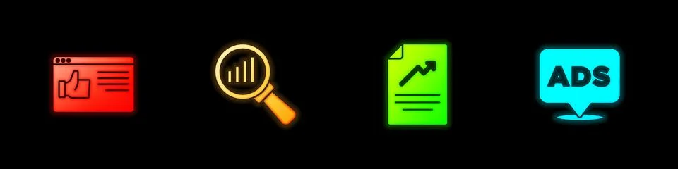 Set Browser window, Magnifying glass and analysis, Document with graph chart and Illustrazione stock