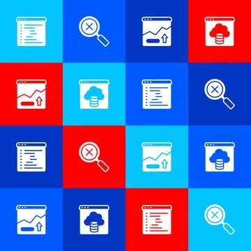 Set Browser window, Magnifying glass and delete, Financial growth increase and Stock Illustration