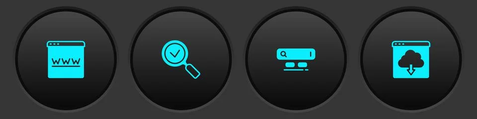 Set Browser window, Magnifying glass with check mark, Search engine and Cloud 스톡 일러스트