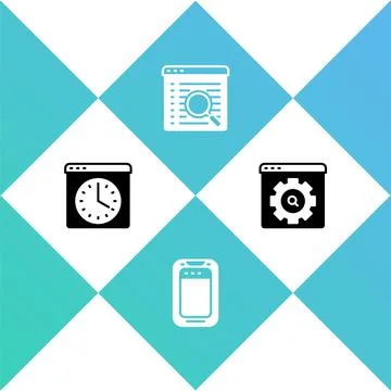 Set Browser window, Mobile phone, Search engine and setting icon. Vector 库存插图