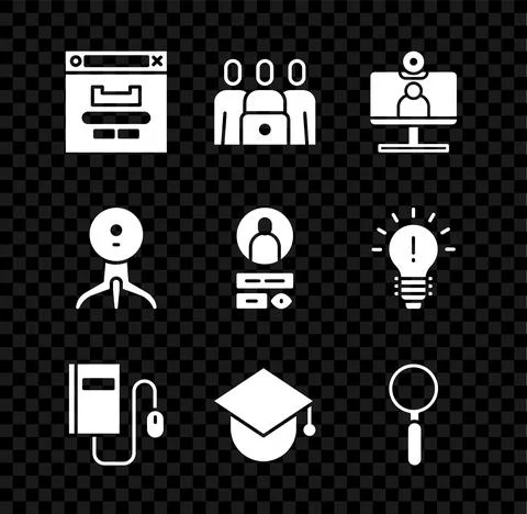 Set Browser window, Online class, Video chat conference, Electronic book with Illustrazione stock