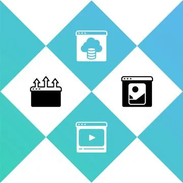 Set Browser window, Online play video, Cloud technology data transfer and Pho Illustrazione stock