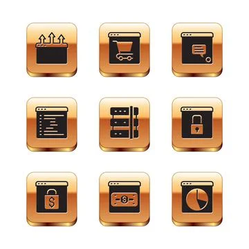 Set Browser window, Online shopping on screen, Server, New chat messages 스톡 일러스트