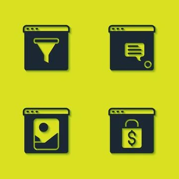 Set Browser window, Online shopping on screen, Photo retouching and New chat Stock Illustration