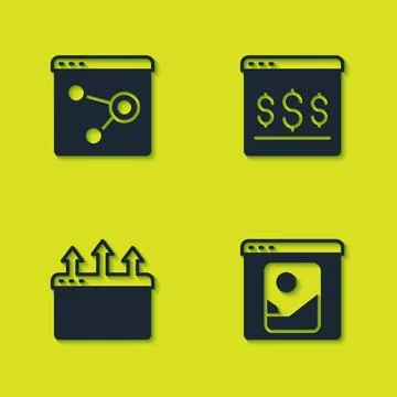 Set Browser window, Photo retouching,  and Online shopping on screen icon. .. 스톡 일러스트