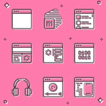 Set Browser window, Processor, files, Debugging, setting, Binary code, Head.. 스톡 일러스트