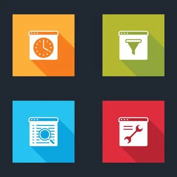 Set Browser window, Search engine and setting icon. Vector Stockillustratie