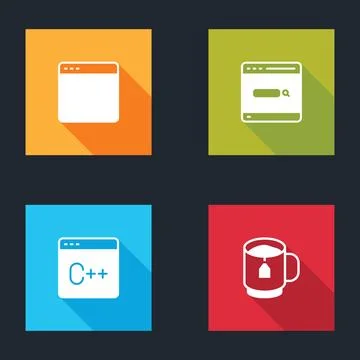 Set Browser window, Search engine, Software and Cup tea with tea bag icon Stockillustratie