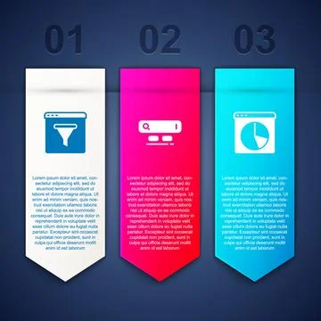 Set Browser window, Search engine and Graph chart infographic. Business inf.. Stock Illustration