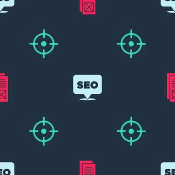 Set Browser window, SEO optimization and Target sport on seamless pattern Illustrazione stock