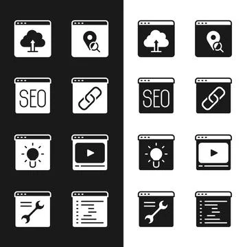 Set Browser window, SEO optimization, Cloud upload, Infographic of city map Stockillustratie