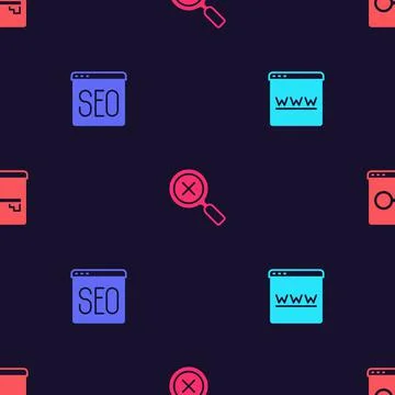 Set Browser window, SEO optimization, Magnifying glass and delete and Secure 库存插图