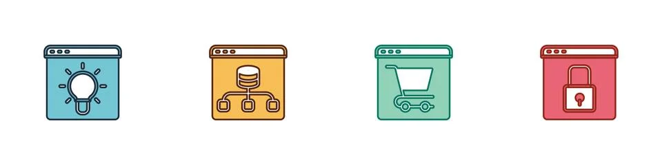 Set Browser window, Server, Data, Online shopping on screen and Secure your.. Stockillustratie