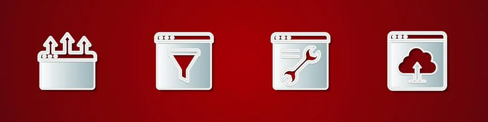 Set Browser window, setting and Cloud upload icon. Vector イラスト素材