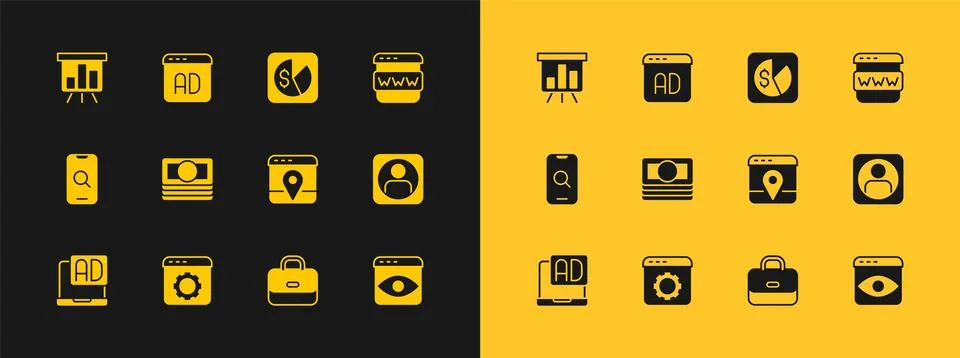 Set Browser window, setting, Infographic of city map, Briefcase, Stacks pap.. Stock Illustration