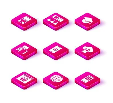 Set Browser window, Social network, Computer monitor and desk, Online play .. Stockillustratie