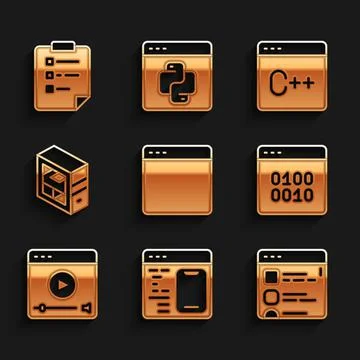 Set Browser window, Software, files, Binary code, Online play video, Computer 스톡 일러스트