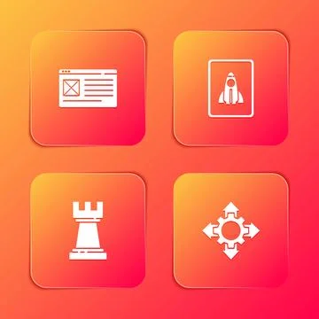 Set Browser window, Startup project concept, Chess and Project team base icon Stockillustratie