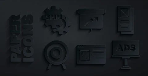 Set Browser window, Target sport, Advertising, Board with graph chart and Social 스톡 일러스트