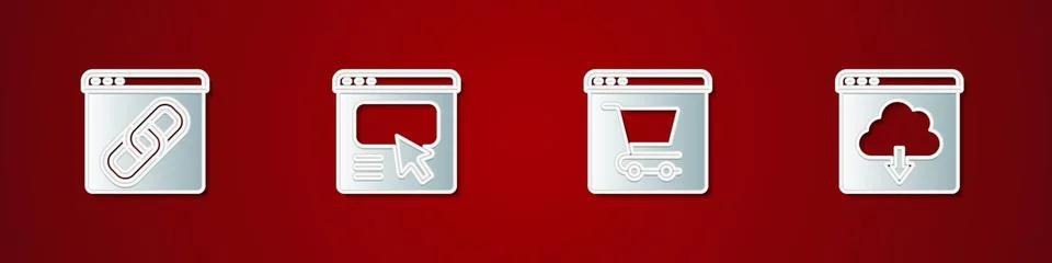 Set Browser window, UI or UX design, Online shopping on screen and Cloud Illustrazione stock