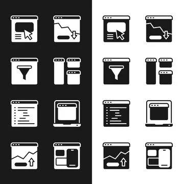 Set Browser window, UI or UX design, Financial growth decrease, Laptop with Stock Illustration