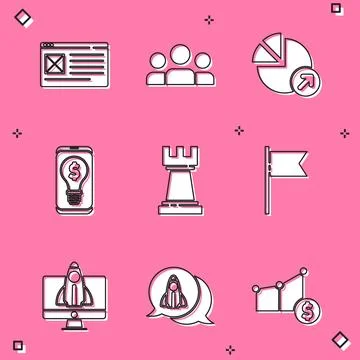 Set Browser window, Users group, Financial growth, Light bulb with dollar o.. Illustrazione stock