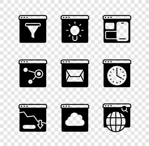 Set Browser window, Web developer programming code, Financial growth decrease Stock Illustration