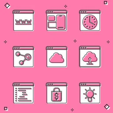 Set Browser window, Web developer programming code, Cloud technology data Illustrazione stock
