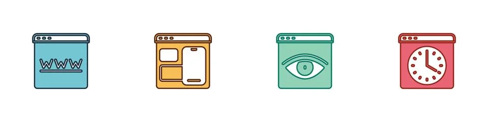 Set Browser window, Web developer programming code, incognito and icon. Vector Stock Illustration