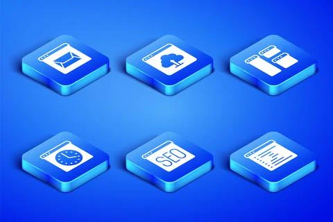 Set Browser window, Website and mail, SEO optimization, Cloud upload and icon Stockillustratie